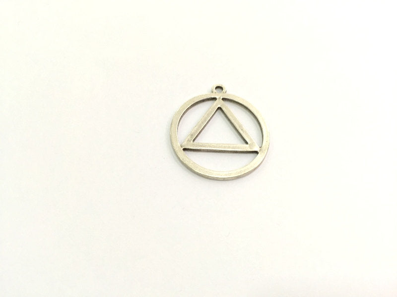 2 Geometric Circle and Triangle Charms Antique Silver Pendants (38mm)   G14442