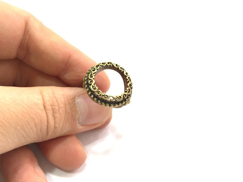 Ring Blank Base Setting , (18mm blank ) Adjustable  Antique Bronze Plated Brass G5674
