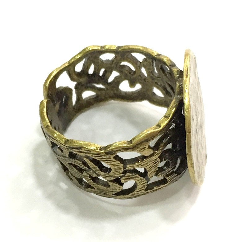 Antique Bronze Ring Blank Ring Settings Ring Bezel Base Cabochon Mountings Adjustable (15mm blank ) Antique Bronze Plated Brass G5682