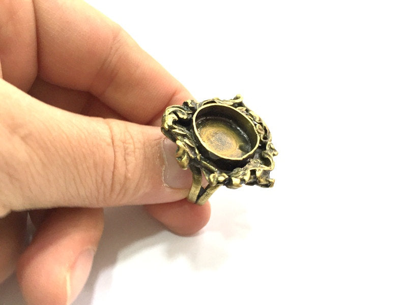 Ring Blank Base Bezel Setting , Adjustable  Antique Bronze Plated Brass (16mm blank ) G12296