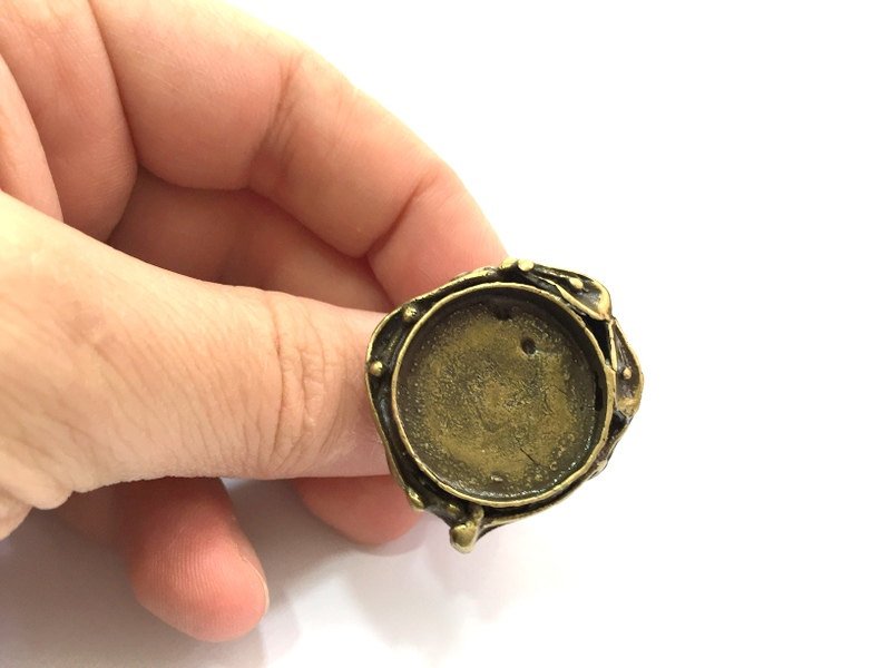 Ring Blank Base Bezel Setting (25mm blank ) Adjustable Antique Bronze Plated Brass G5697