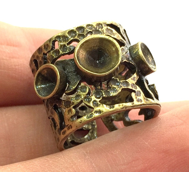 Ring Blank Base Bezel Setting (4mm and 5mm blank ) Adjustable  Antique Bronze Plated Brass G5698
