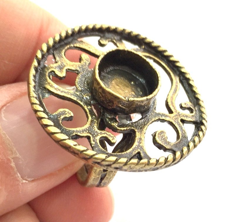 Ring Blank Base Bezel Setting , Adjustable Antique Bronze Plated Brass (10mm blank )  G5702