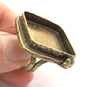 Ring Blank Base Bezel Setting , Adjustable Antique Bronze Plated Brass (25x25mm square blank ) G5705