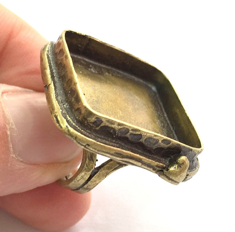 Ring Blank Base Bezel Setting , Adjustable Antique Bronze Plated Brass (25x25mm square blank ) G5705