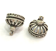 4 Birdcage Charms Antique Silver Plated Brass  (15x13mm)  G5707