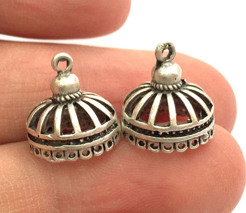 4 Birdcage Charms Antique Silver Plated Brass  (15x13mm)  G5707