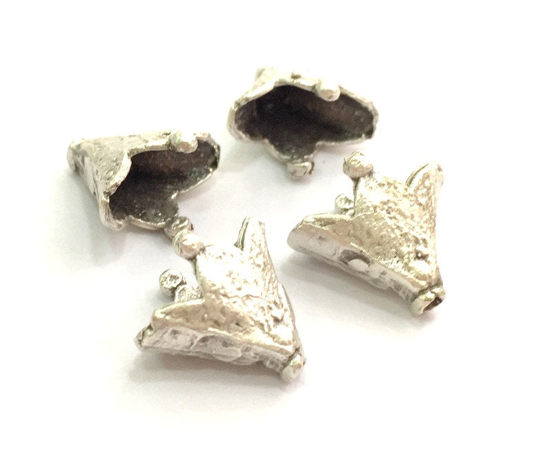 4 Silver Cone Antique Silver Plated Brass Cones , Findings (15x15mm)  G5708