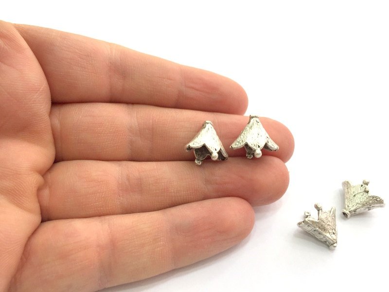 4 Pcs (15x15mm) Antique Silver Plated Brass Cones , Findings G5708