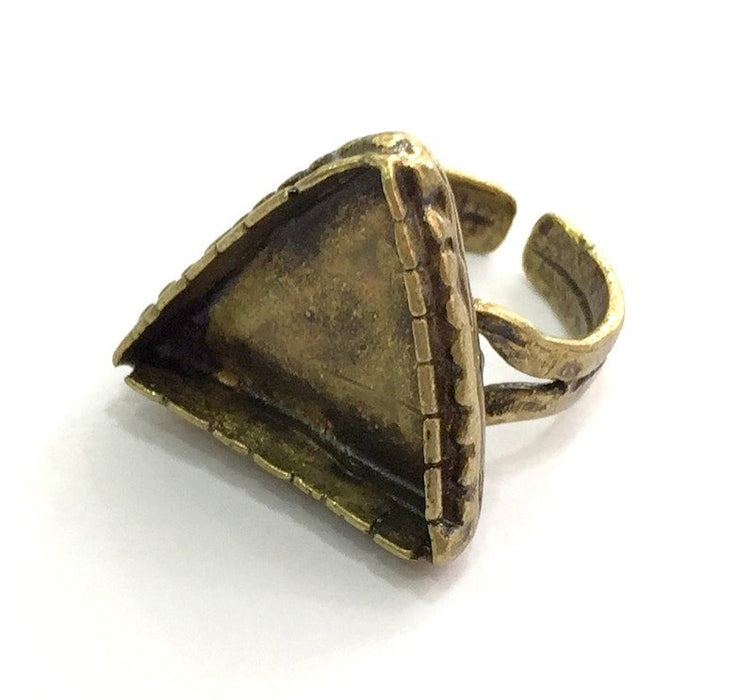 Adjustable Ring Blank, (20x20x20mm triangle blank ) Antique Bronze Plated Brass G5723