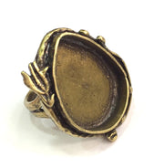 Adjustable Ring Blank, (25x18mm drop blank ) Antique Bronze Plated Brass G5735
