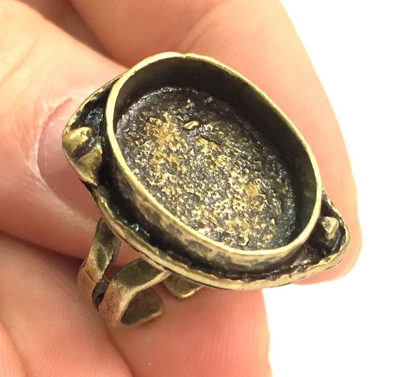 Antique Bronze Ring Blank Bezel Settings Cabochon Base Mountings Adjustable Ring (18x13mm blank ) Antique Bronze Plated Brass G5586