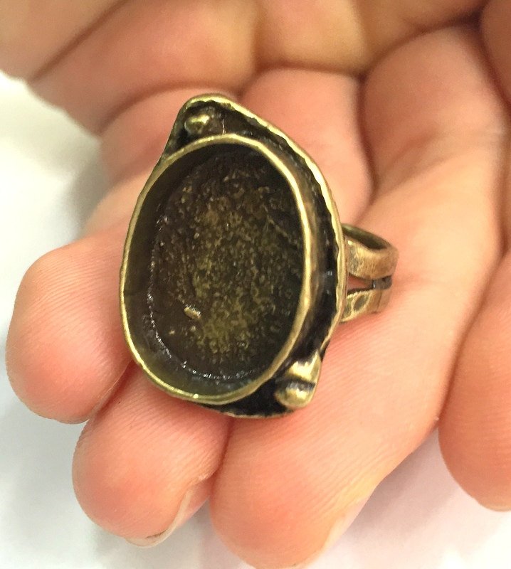 Antique Bronze Ring Blank Bezel Settings Cabochon Base Mountings Adjustable Ring (18x13mm blank ) Antique Bronze Plated Brass G5586