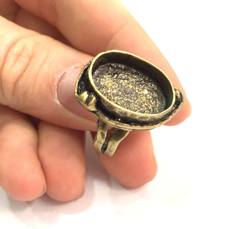 Antique Bronze Ring Blank Bezel Settings Cabochon Base Mountings Adjustable Ring (18x13mm blank ) Antique Bronze Plated Brass G5586