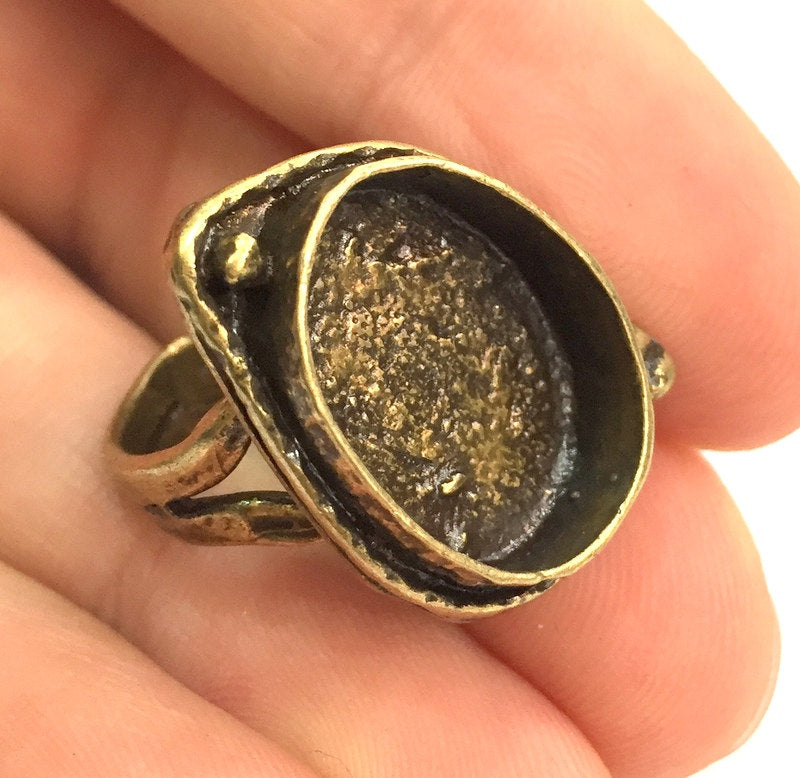 Antique Bronze Ring Blank Bezel Settings Cabochon Base Mountings Adjustable Ring (18x13mm blank ) Antique Bronze Plated Brass G5586
