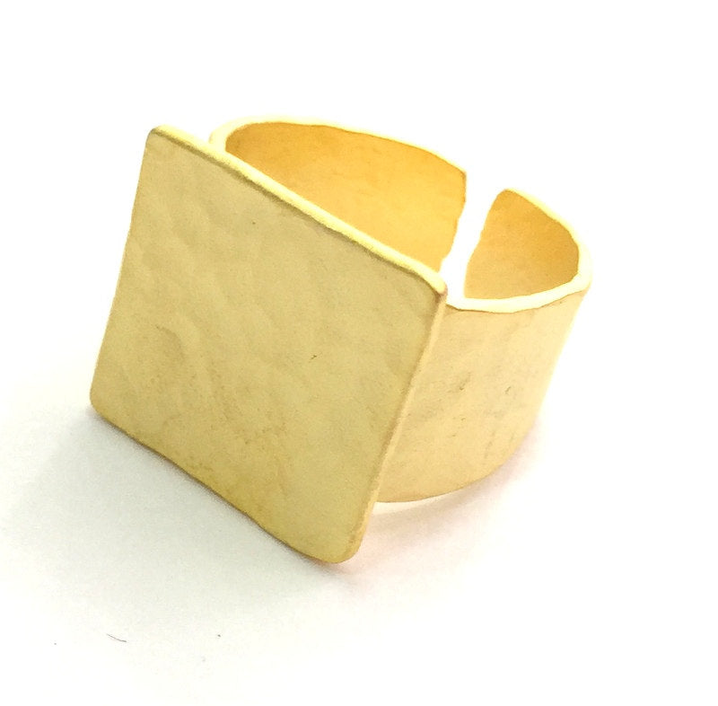 Adjustable Ring Blank, (16mm square blank )  Gold Plated Brass G5750