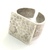 Adjustable Ring Blank, (16mm square blank ) Antique Silver Plated Brass G9547