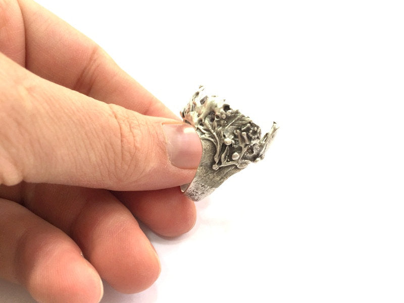 Adjustable Ring Blank, (25mm blank ) Antique Silver Plated Brass G5756