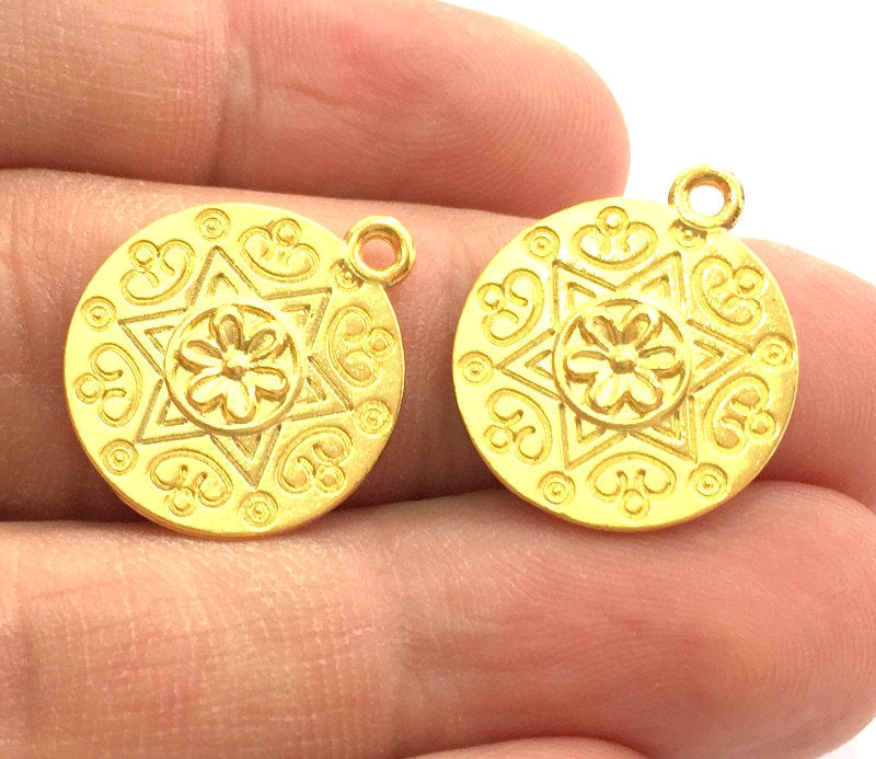 2 Gold Plated Flower Charms,  2 Pcs (15mm)  G5757