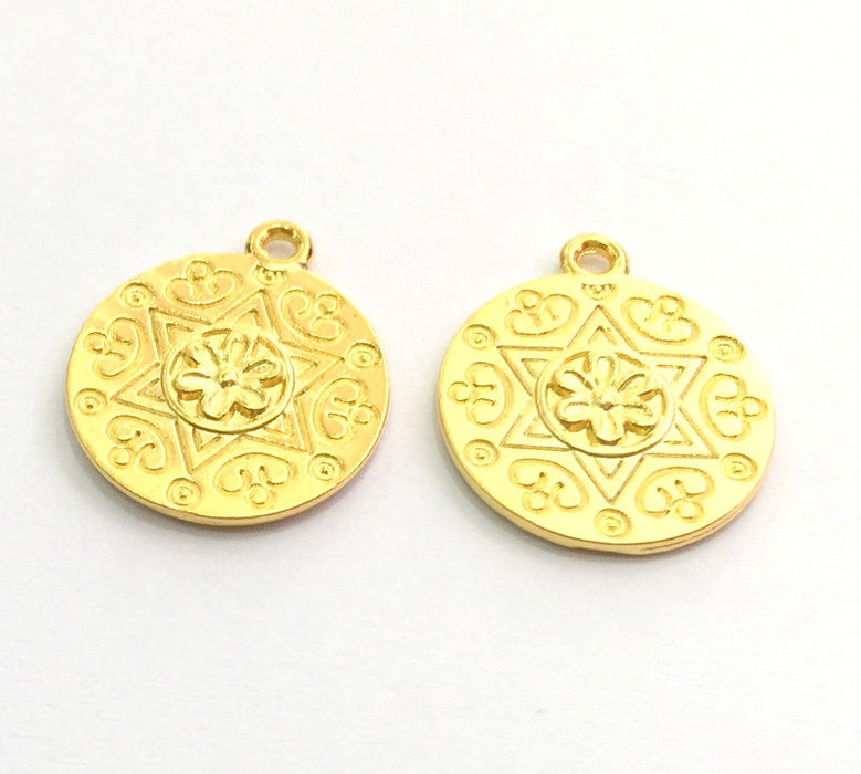 2 Gold Plated Flower Charms,  2 Pcs (15mm)  G5757