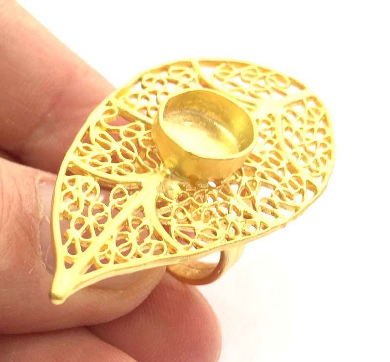 Gold Ring Settings Ring Blank Ring Bezel Base Cabochon Mountings Adjustable  (10mm blank )  Gold Plated Brass G5761