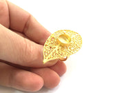 Gold Ring Settings Ring Blank Ring Bezel Base Cabochon Mountings Adjustable  (10mm blank )  Gold Plated Brass G5761