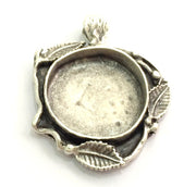 Antique Silver Plated Brass Pendant Blanks  Mountings , (25 mm blank) G5766