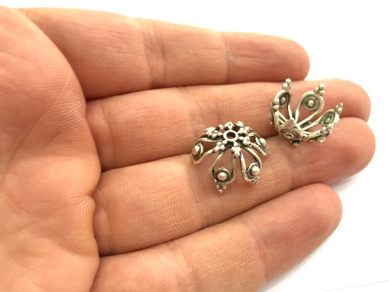 2 Silver Bead Caps Antique Silver Plated Brass  Caps , Findings (16x12 mm) G9849