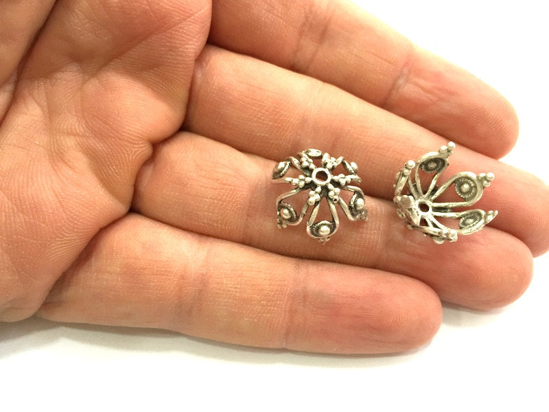 2 Silver Bead Caps Antique Silver Plated Brass  Caps , Findings (16x12 mm) G9849