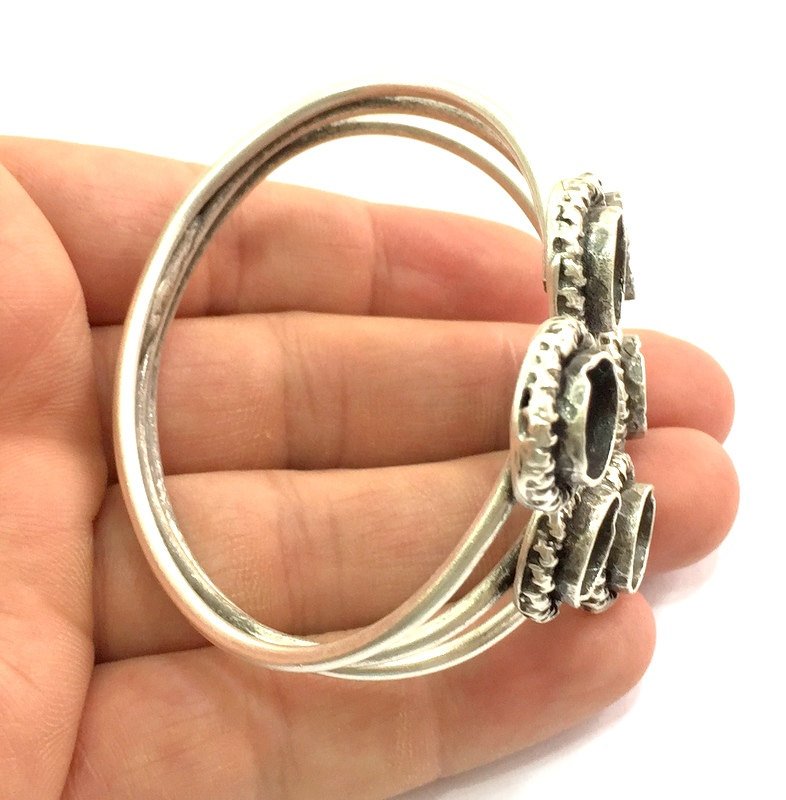 Adjustable Bracelet Blank Findings ( 12mm Blank ), Antique Silver Plated Brass G5776