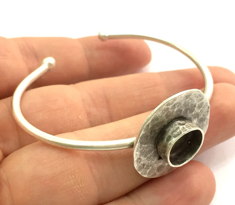 Adjustable Bracelet Blank Findings (10mm  Blank) , Antique Silver Plated Brass G5783