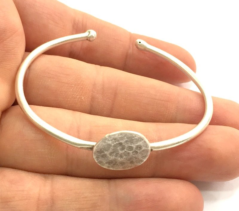 Adjustable Bracelet Blank Findings (16mm  Blank) , Antique Silver Plated Brass G5785