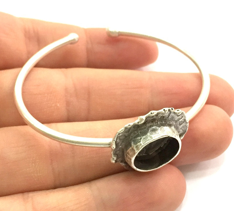 Adjustable Bracelet Blank Findings (14mm  Blank) , Antique Silver Plated Brass G5784