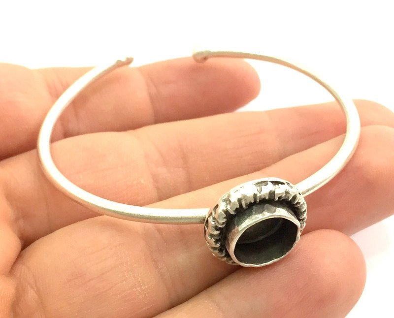 Adjustable Bracelet Blank Findings (10mm  Blank) , Antique Silver Plated Brass G5788