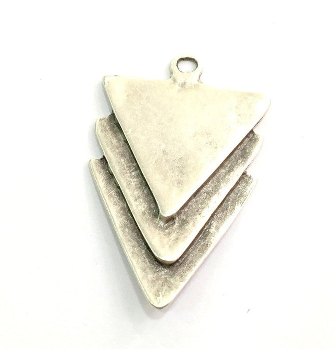 Antique Silver Triangle Pendants (48x30mm) Antique Silver Plated Metal  G9432