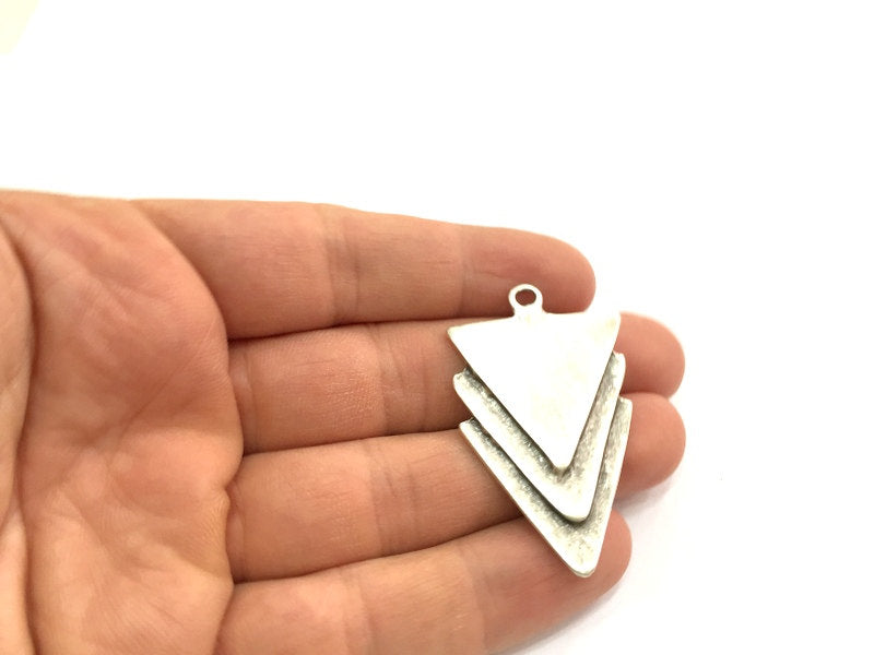 Antique Silver Triangle Pendants (48x30mm) Antique Silver Plated Metal  G9432