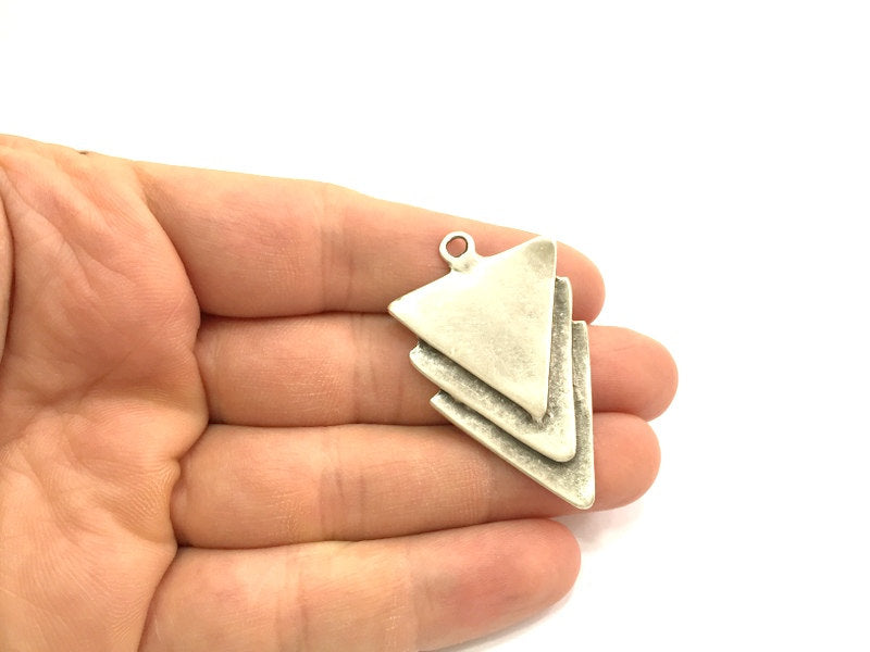 Antique Silver Triangle Pendants (48x30mm) Antique Silver Plated Metal  G9432