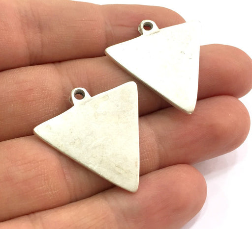 2 Silver Charm Antique Silver Plated Triangle Charms 2 Pcs (30x30mm)  G5808