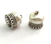 2 Silver Cone Findings Antique Silver Plated Brass  (15x12 mm)  G5811