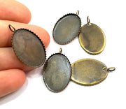 5 Pcs. Antique Bronze Plated Brass  Mountings , Blanks (25x18 mm blank) G5819