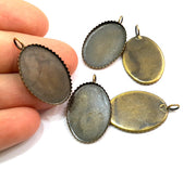 5 Pcs. Antique Bronze Plated Brass  Mountings , Blanks (25x18 mm blank) G5819