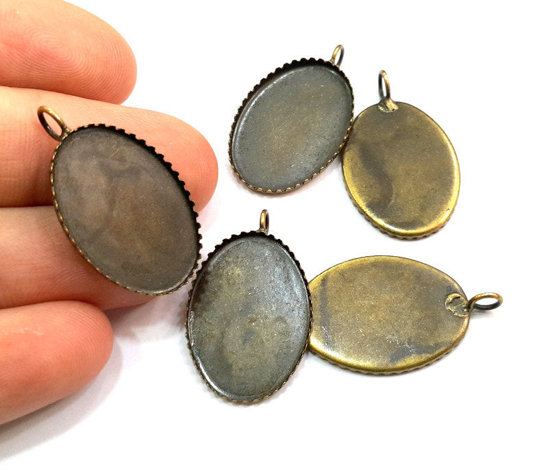 5 Pcs. Antique Bronze Plated Brass  Mountings , Blanks (25x18 mm blank) G5819