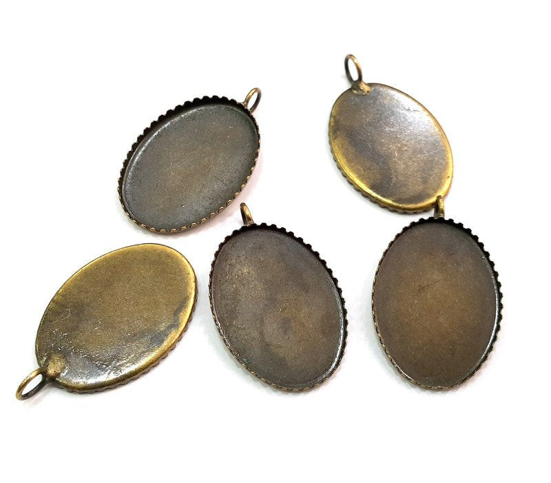 5 Pcs. Antique Bronze Plated Brass  Mountings , Blanks (25x18 mm blank) G5819