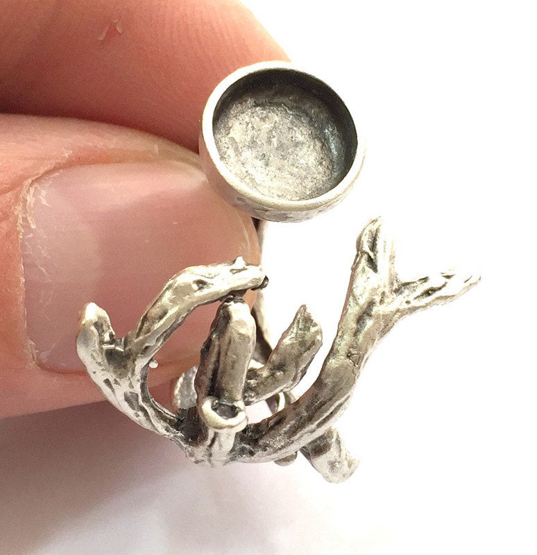 Adjustable Ring Blank, (10mm blank ) Antique Silver Plated Brass G9842