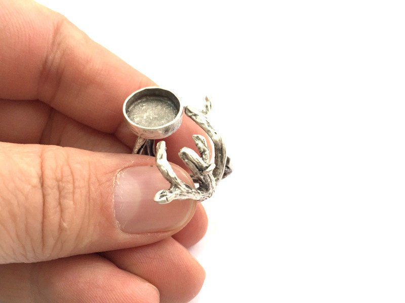 Adjustable Ring Blank, (12mm blank ) Antique Silver Plated Brass G9840