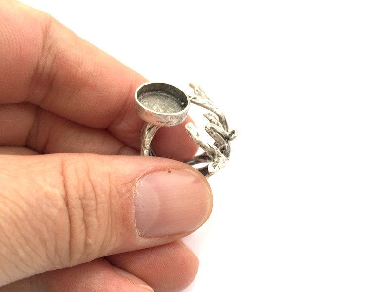 Adjustable Ring Blank, (12mm blank ) Antique Silver Plated Brass G9840