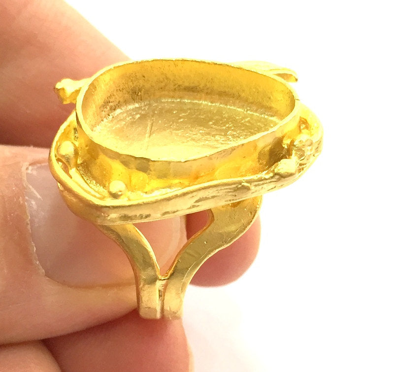 Adjustable Ring Blank, (20x15mm drop blank )  Gold Plated Brass G5380