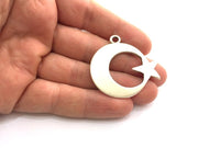 Moon and Star Pendant Antique Silver Pendants (44mm) Antique Silver Plated Metal  G5845