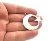 Moon and Star Pendant Antique Silver Pendants (44mm) Antique Silver Plated Metal  G5845