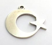 Moon and Star Pendant Antique Silver Pendants (44mm) Antique Silver Plated Metal  G5845